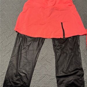 Red Skirted Leggings with Zipper Detail